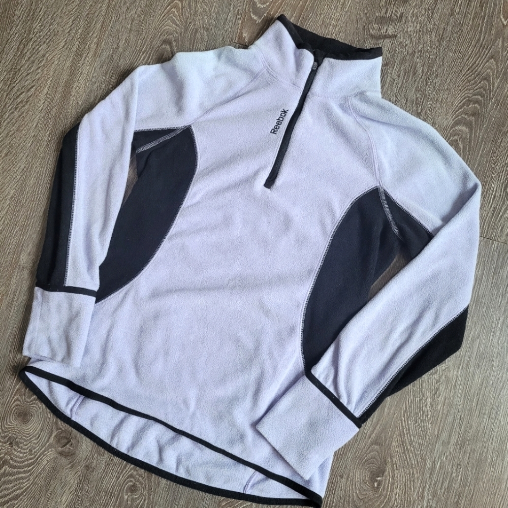 Reebok Fleece Lavander and Black Colour Block 1/4 zip Sweater XS NWOT